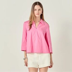 English Factory Pink Short Sleeve Boxy Blouse